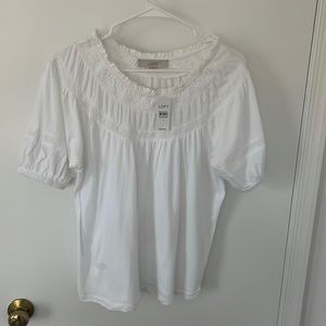 Loft cotton top with embroidery accent